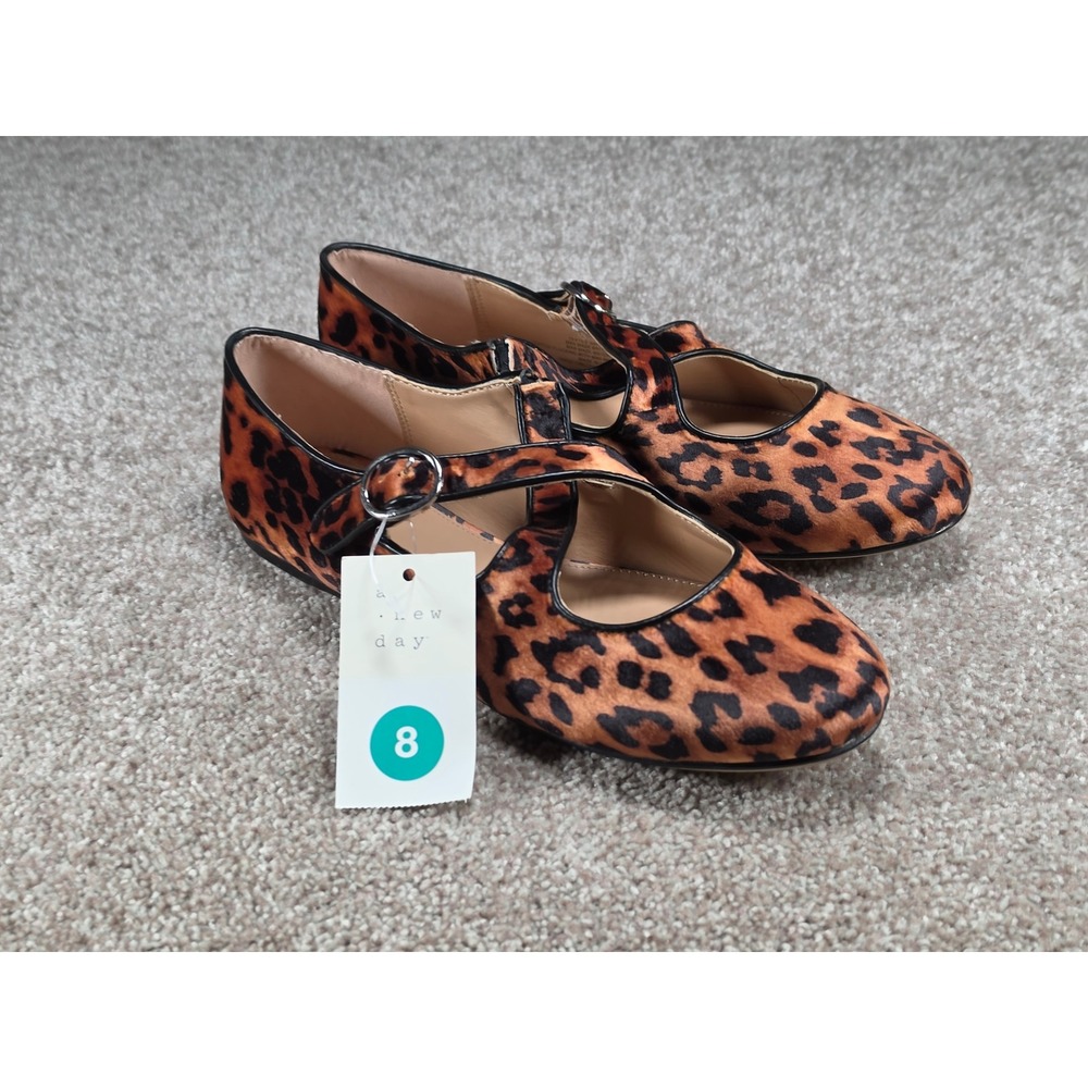 A New Day Tamsin Leopard Print Mary Jane Flats Brown Black Animal Print Size 8